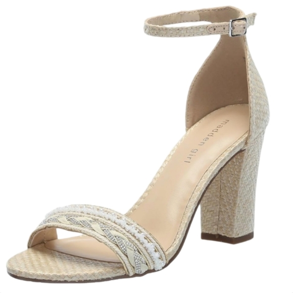 Madden Girl Bella Block Heel Sandals Size 7 Ivory Pearl Wedding Boho NEW - Picture 6 of 13